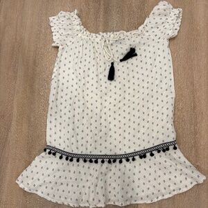 MinkPink Boho Off Shoulder Cream Mini Dress Tassel Trim Size S